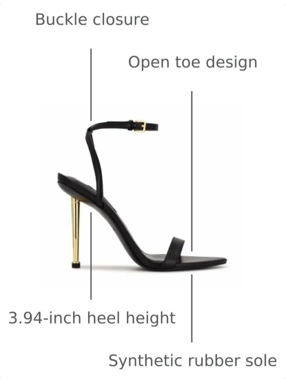 Women's Black Open Toe Ankle Strap Reina Lightweight Stiletto Heel Sandal Shoes